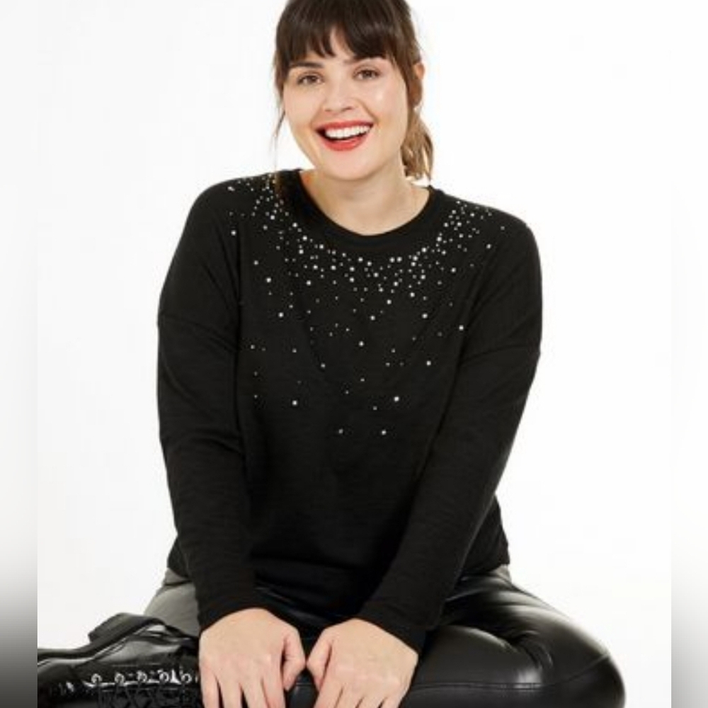 Womens Plus Size Apt. 9 Embellished Crewneck Sweater SZ XL  Black New wi…